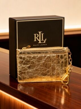 Ralph Lauren Metallic Gold Card Case with Chain
